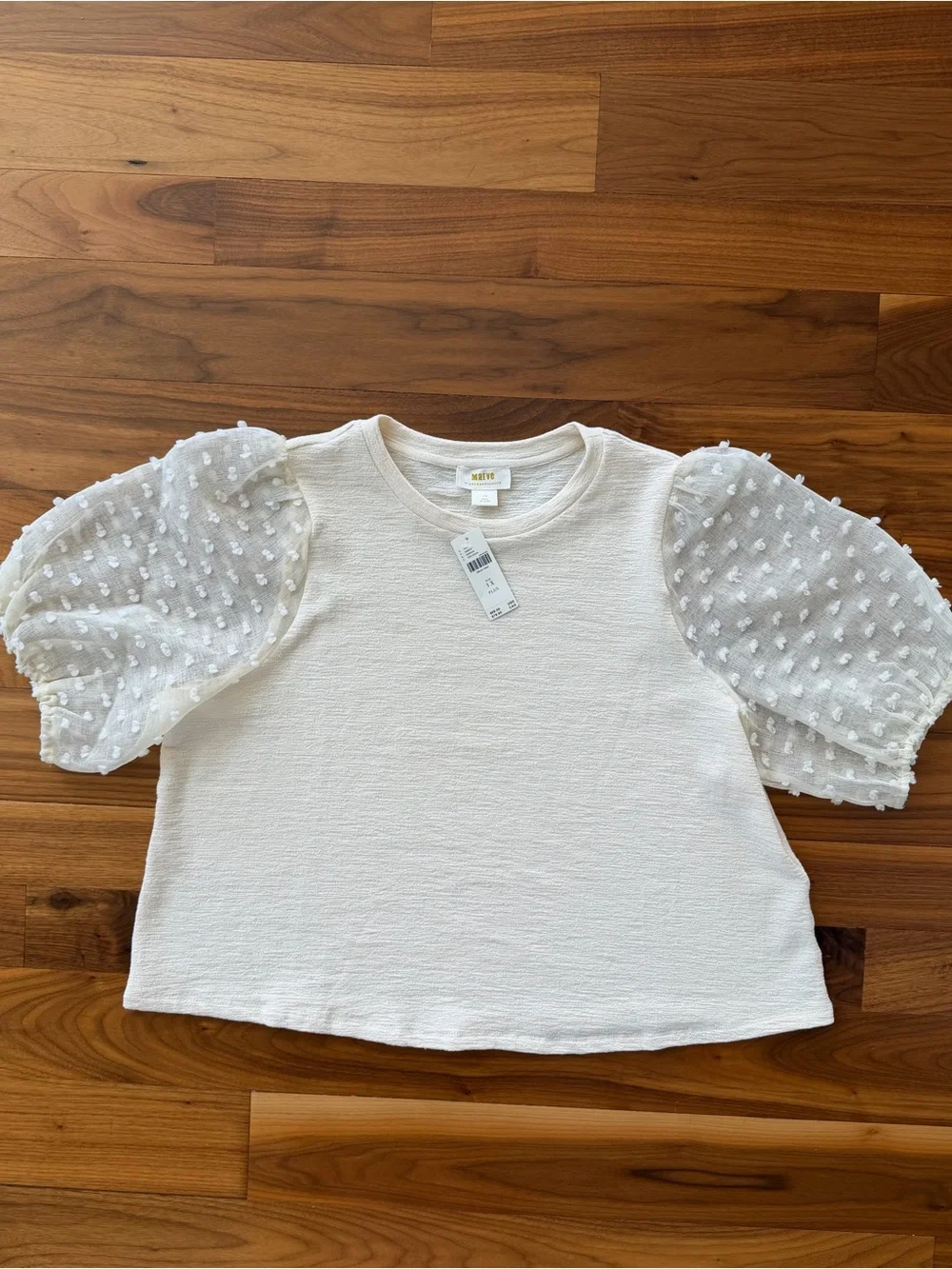 NWT Maeve Anthropologie Ivory Cream Puff Sleeve Swiss Dot Textured Blouse Sz 1X